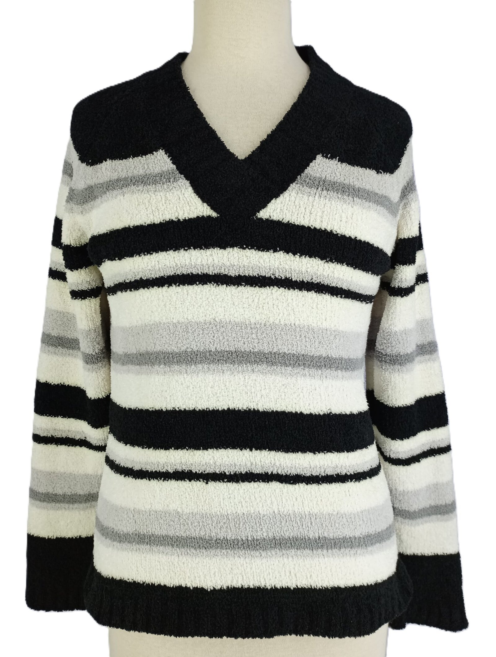 Women's V Neck Plush Pull Over (Stripes)