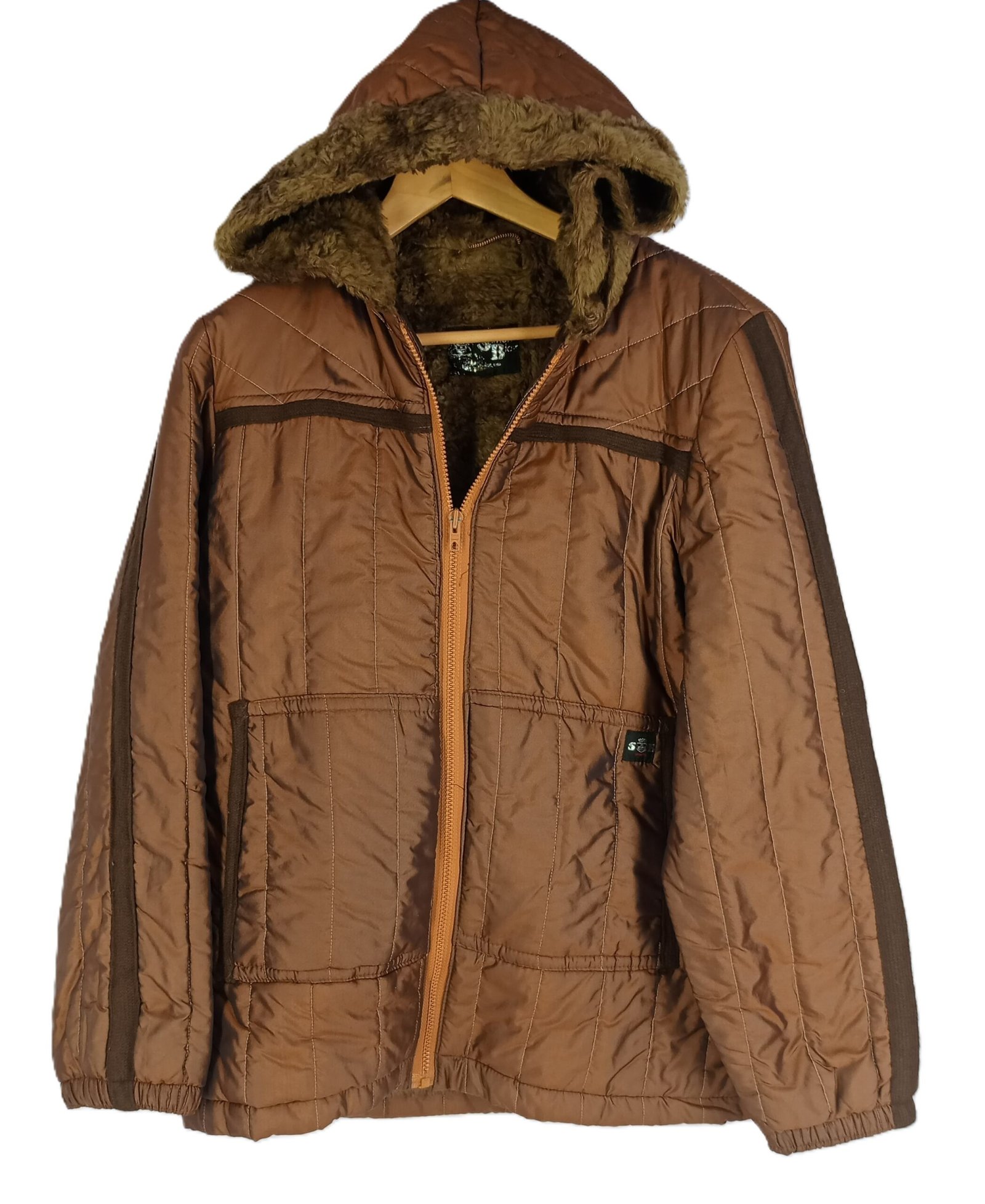 Women's Puffer Jacket with hood - Brown color with multi color shades (fur lining)