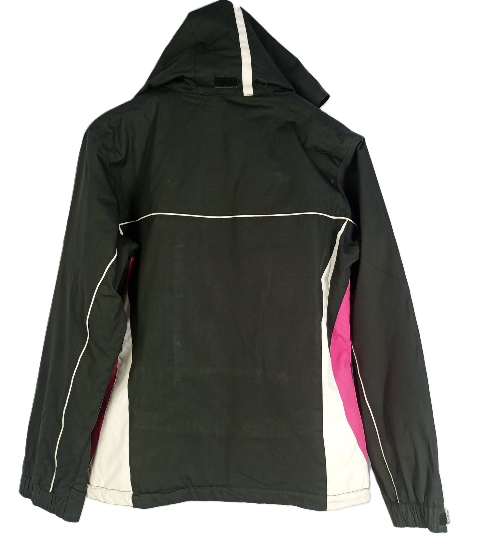 "Women's Biker Jacket - Black color with pink and white parts - Zipper for under arms wind -  (with detachable/ foldable hood)"