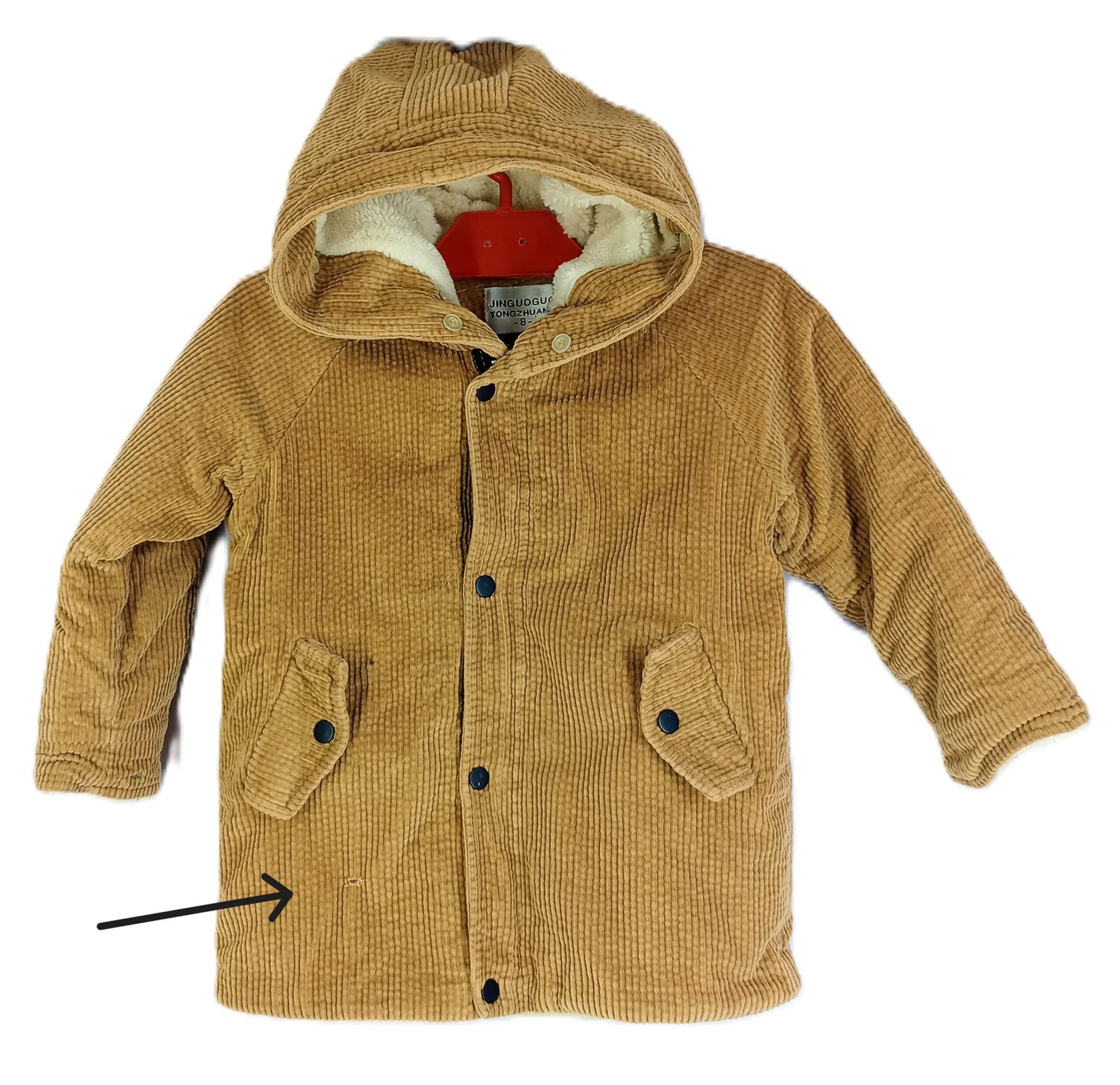 Kid's Hooded Corduory Jacket with White Faux Fur Lining