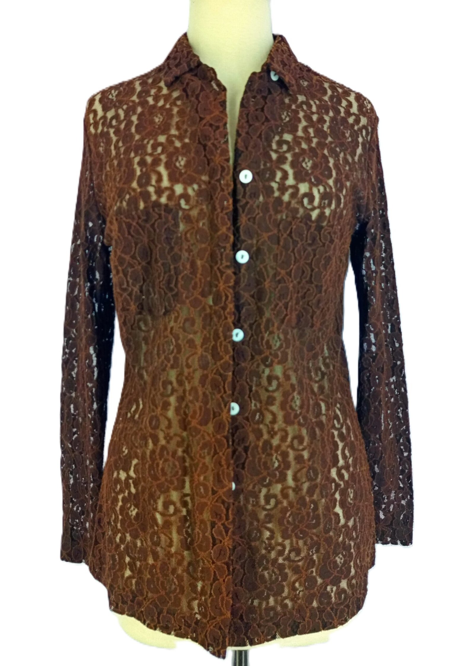 Women's Button Shirt with Collar - Net Design - See Through (For Style Only, Not Warm Fabric)