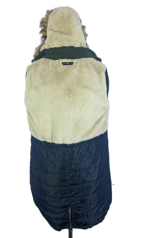 Women's Hooded Long Canvas Jacket - Upper Part Faux Fur Lining, Lower Part Polyester Lining - Fur Hood Border - Image 5